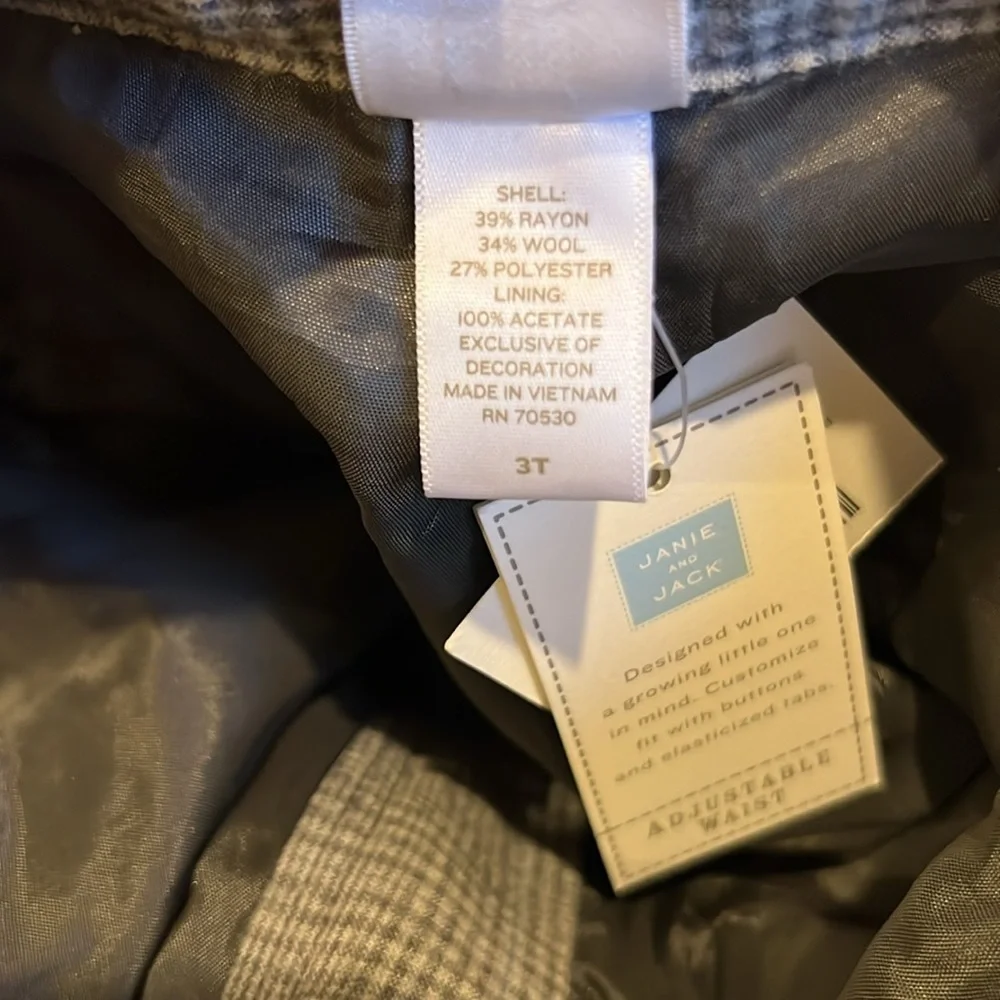 NWT Janie & Jack Gray Plaid Trousers Italian Wool